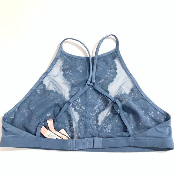 Victoria’s Secret Body High Neck Lace Mesh Bralette Blue Small - Picture 5 of 5